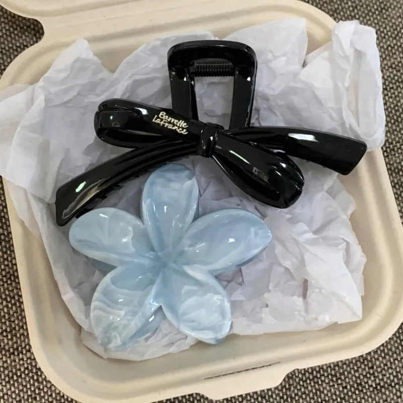 2Pcs/set Vintage Blue Polka Dot Red Bow Hair Clip Shark Claw Clamp Hairpin Barrette Korean Hair Headwear Accessory