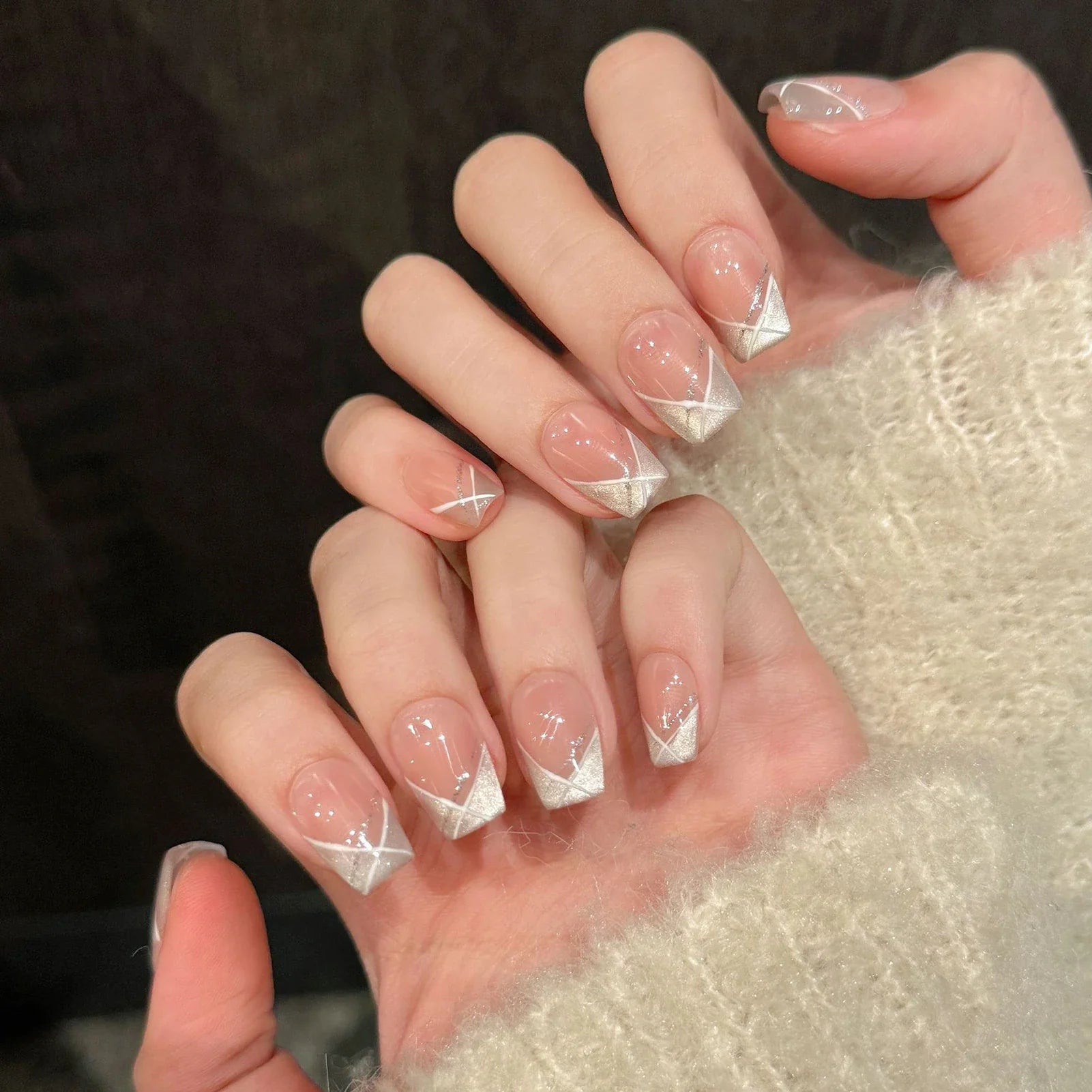 Handmade Press on Nails Sweet Bowknot Pearl Decor French Fake Nails