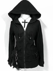 Black Trend Casual Hoodie Retro Gothic Sweatshirts Hip Hop Punk Style Multifunctional High Street Cardigan