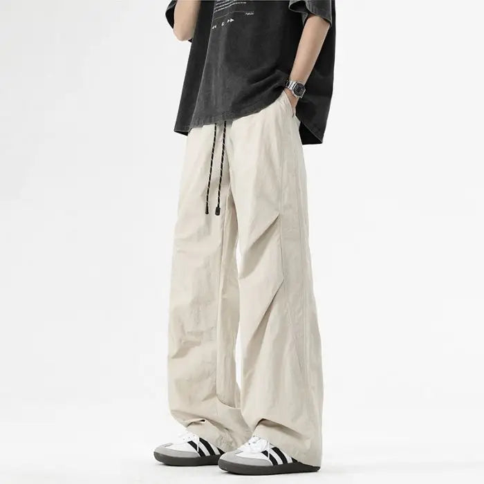 Trendy Loose Work Pants Ins Versatile Straight Tube Sports Micro Elastic Parachute Pants Drawstring Casual Pants