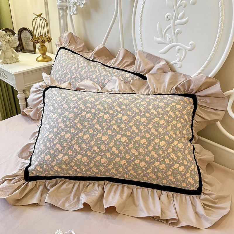 1 Piece Ins Romantic Pillowcase Princess Ruffle Pillow Cover Cotton Cloth Print Pillow Case Floral Design Cushion Covers