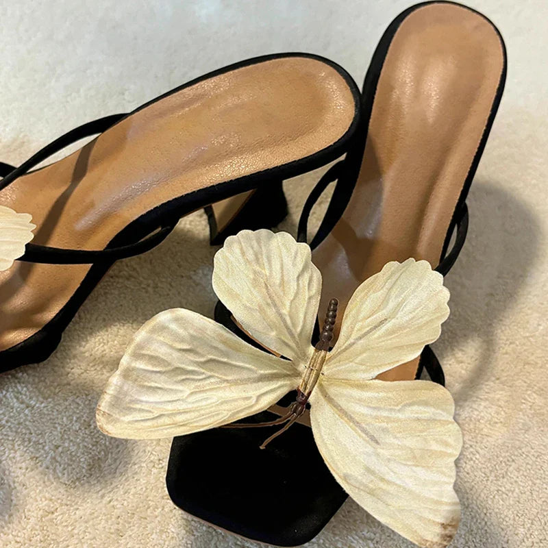 Designers Open Toe Butterfly-knot Slippers Slip On Ladies Elegant Thick Heel Dress Slides