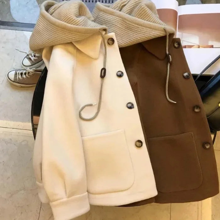 Plus Size Large Size Jacket with Hood Patchwork Fake Two-Piece Loose Coat Stylish