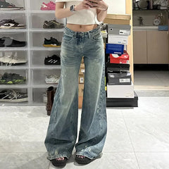 Plus Size Loose Straight Leg Jeans High Waist Wide Leg Long Trousers Bootcut Denim Pants Big Size Casual