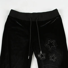Velvet Pants Goth Dark Y2K Star Diamond Slim Flared Pants Retro Streetwear Low Waist Bellbottom Pants