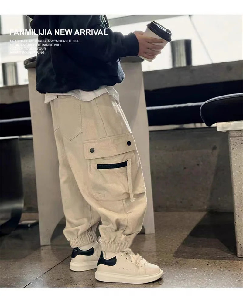 Boys Casual Cargo Pants Big Kids Sport Long Pants Teenage Streetwear Baggy Trousers Children Joggers Pants