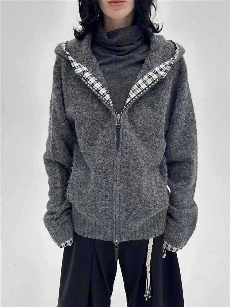 Korean Sweatshirts Harajuku Gothic Printed Coats Jackets Subculture Vintage Faux Fur Hooded Casual Y2k Clothing