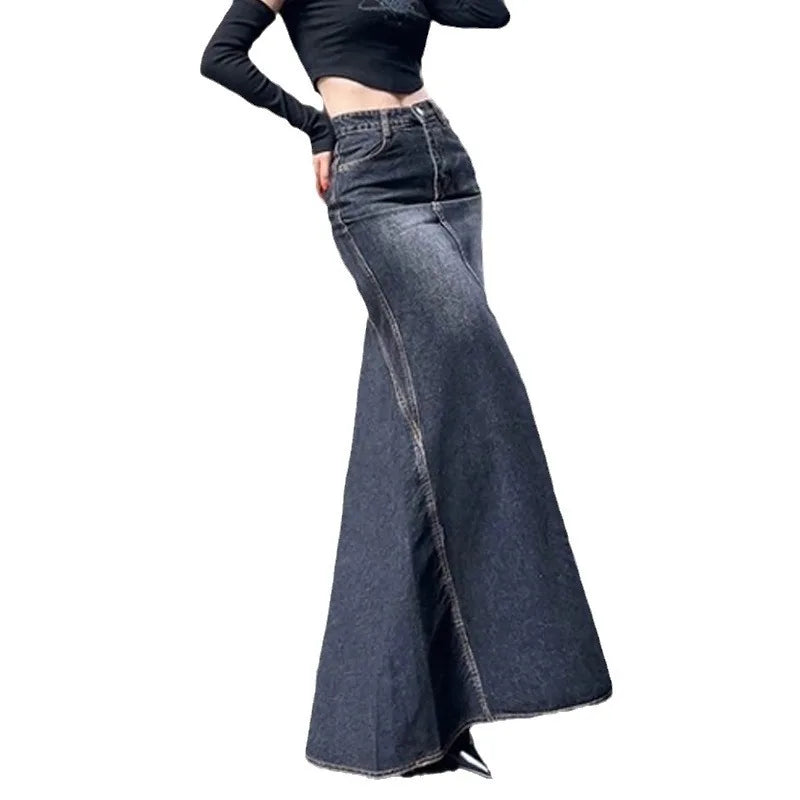 Maxi Skirt Casual Mermaid Streatwear High Waist Zipper Denim Skirts Y2k Streetwear Loose Long Mom Jeans Ankle Lenth