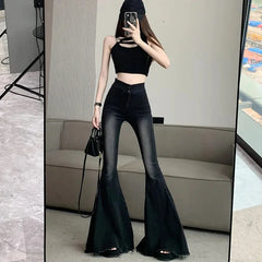Lucyever Skinny Flare Jeans Vintage Slim Fit High Waist Denim Pants Y2K Streetwear Wide Leg Trousers