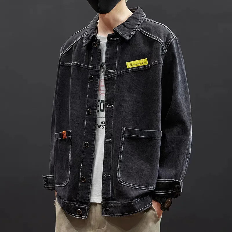 Loose Casual Denim Jacket Trendy Splicing Workwear Individuality