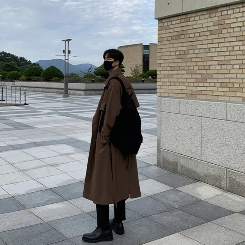 Trench coat Brand Trench Korean Overcoat Male Long Windbreaker Streetwear Coat Outer Wear Clothing