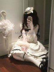 Design Sweet Kawaii Polka Dot Lolita Dress France Elegant Bow 2-piece Set Long Sleeve Short Cardigan