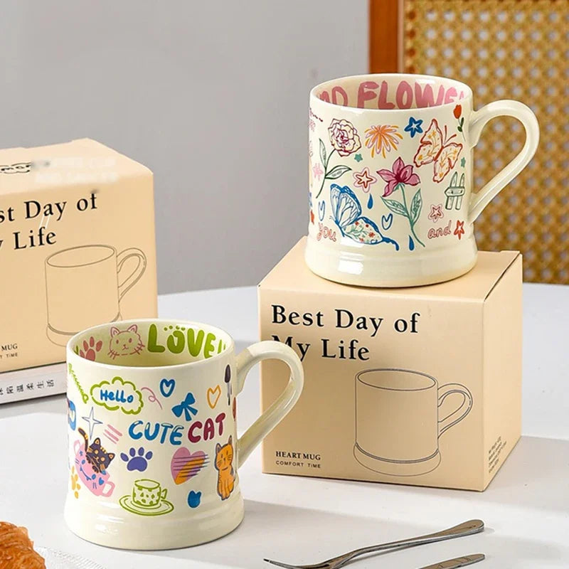 Childhood Graffiti Butterfly Cream Ceramic Mug