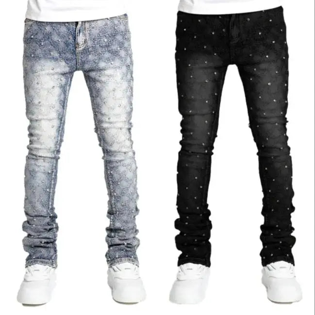 denim personality straight leg pants European