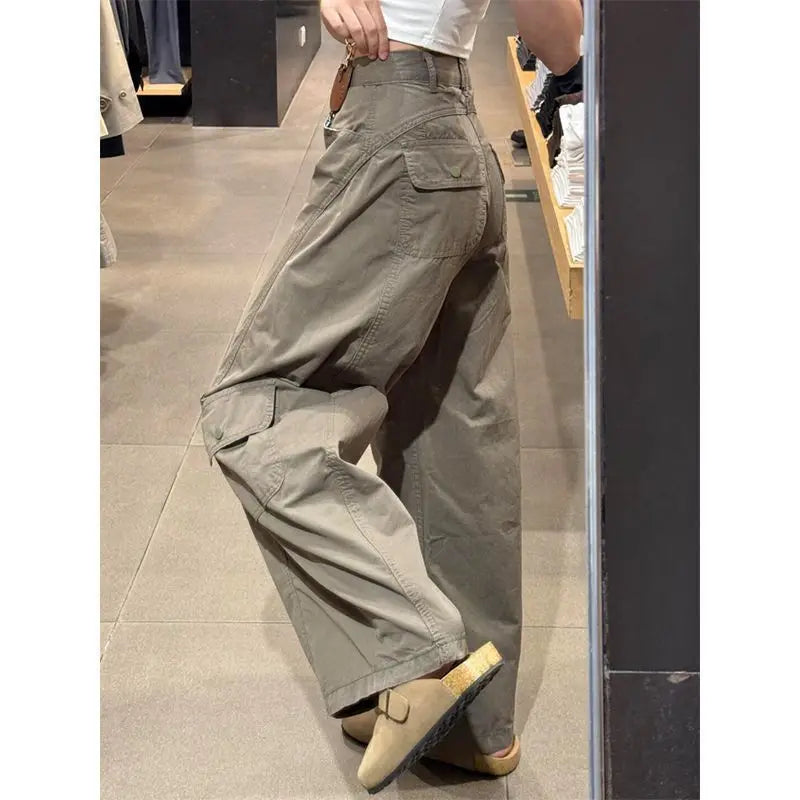 High Waist Wide Leg Knife Edge Denim Jeans Casual Loose Straight Workwear Trousers American Retro Style Long Pants