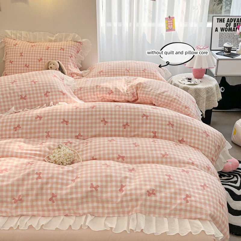 3 Piece duvet cover Set bowknot printting Quilt cover Set comfortable Ruffles Bedding Set Bedspread