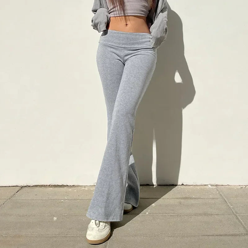 Casual Basic Solid Flare Pants Y2K Slim Low-Waisted Boot Cut Pants Streetwear Lady