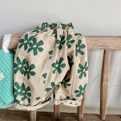 1639C Children Pants Flower Print Girl's Pant Washed Cotton Harem Pants 1-7Year Boy's Casual Pants Trousers