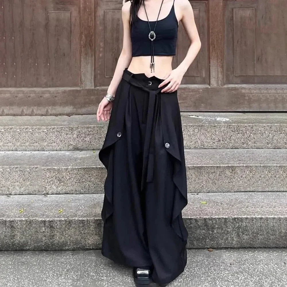Gothic Harajuku Y2k Skirt Pants Japanese Irregular Stitching Samurai Hakama Genderless Streetwear Campus Valentines Pants Unisex