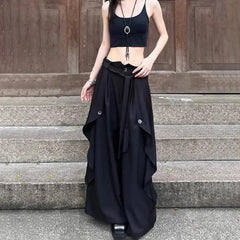 Gothic Harajuku Y2k Skirt Pants Japanese Irregular Stitching Samurai Hakama Genderless Streetwear Campus Valentines Pants Unisex