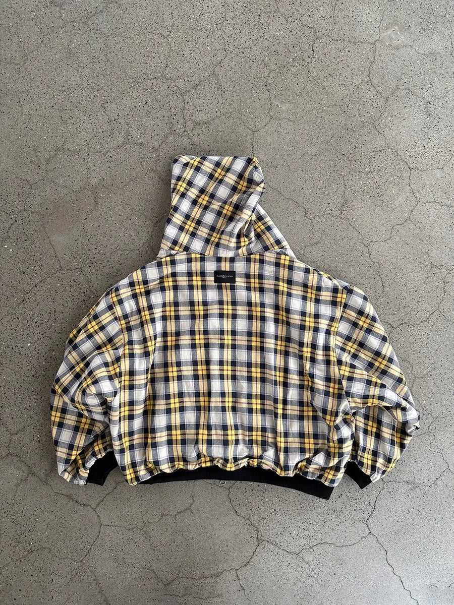 Korean Yellow Plaid Double-Sided Zipper Black Sweatshirt Hoodie