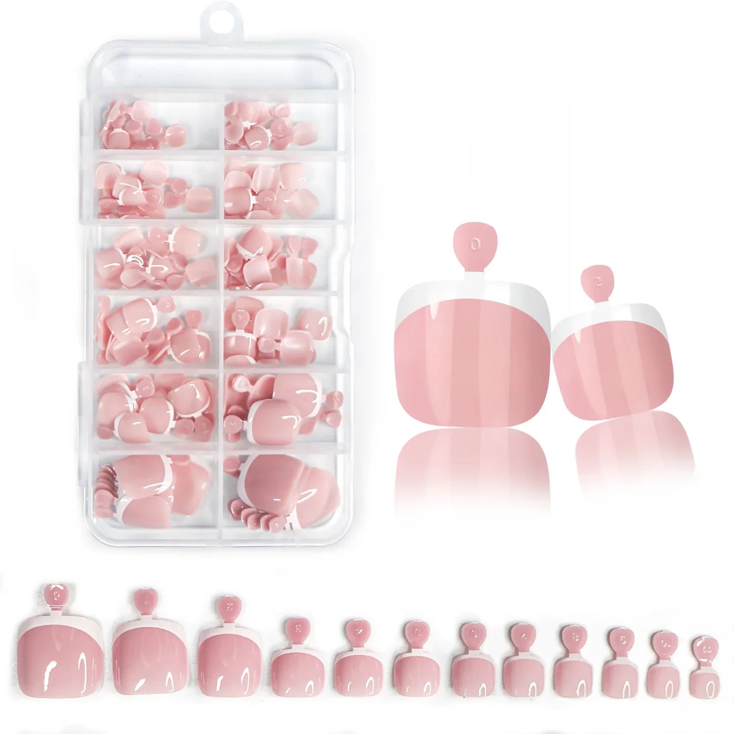 120pcs/Box 9 Styles French Fake Press On Toenails Short Square Nude Pink French Glossy False Toe Nail Full Cover Toe Tips