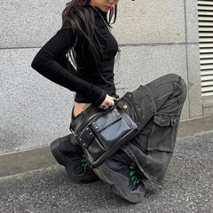 Low Waist Workwear Pants Slimming Floor-Length Bell Bottoms Trendy Y2K Millennium Cargo Trousers Retro American Style