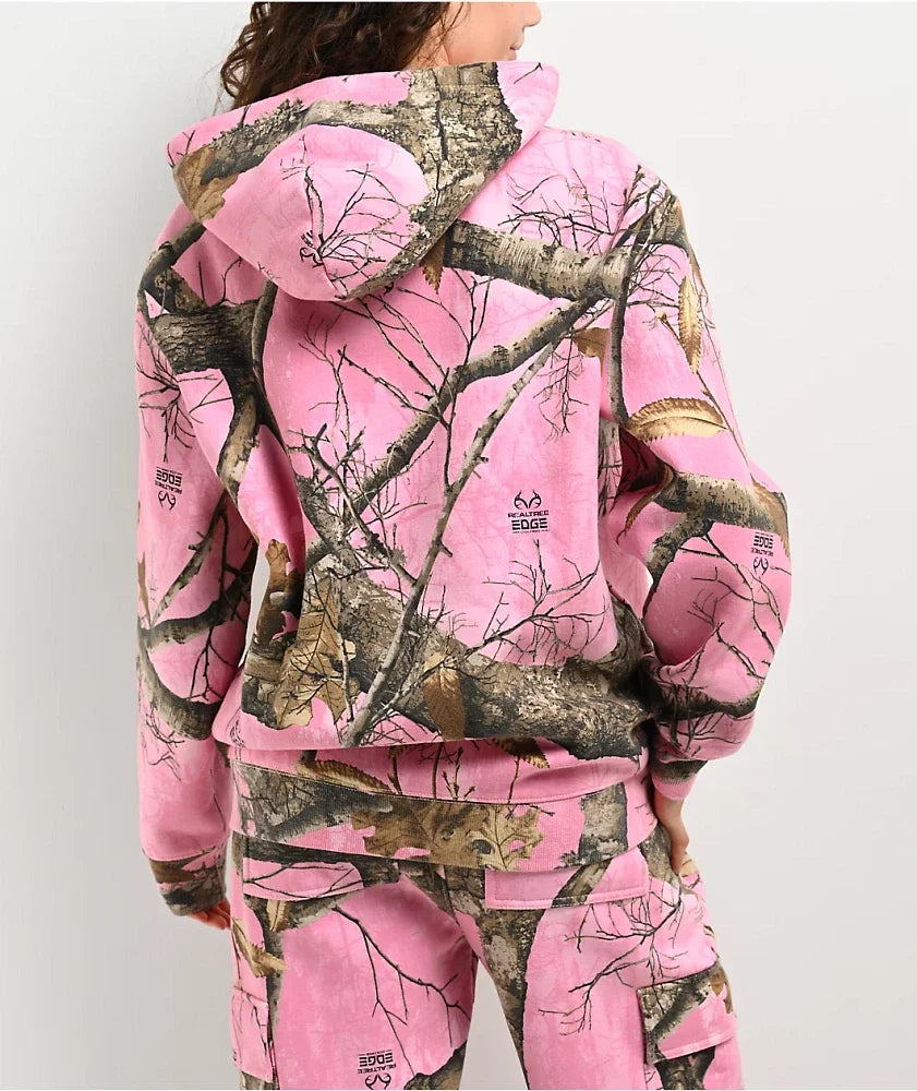 Streetwear Pink Camo Zipper Hoodie Y2k Harajuku Retro Gothic Two Piece Sets