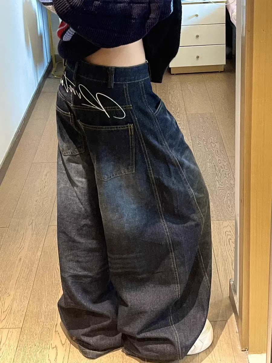Casual Y2K Loose Baggy Jeans Blue Washed High Street Vintage Cargo Pants Wide Leg Oversized Trousers y2k pants