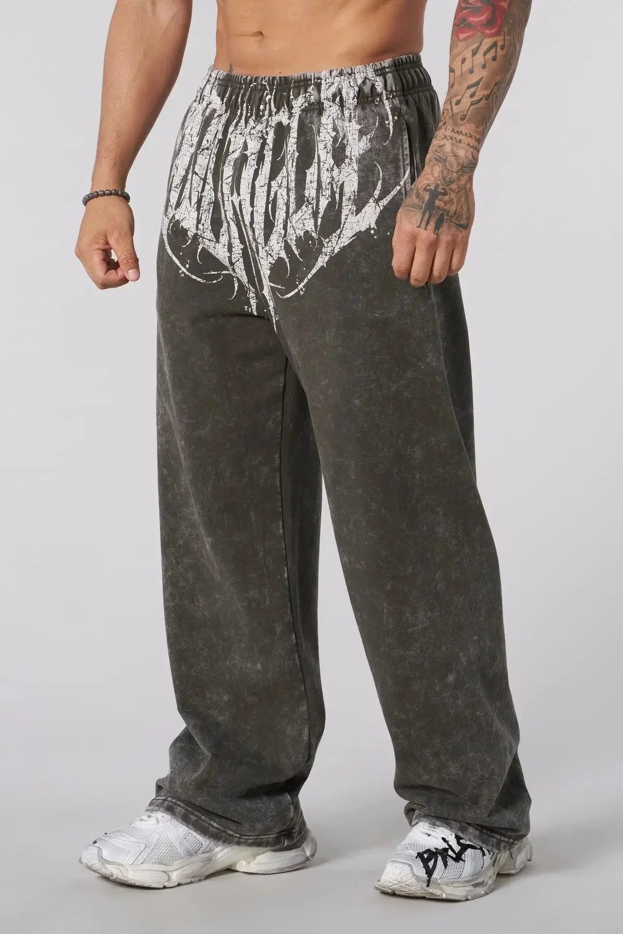 American Style Trend Printed Cotton Straight Wide Leg Pants Fitness Training Jogger Casual Sweatpants Sports Pants