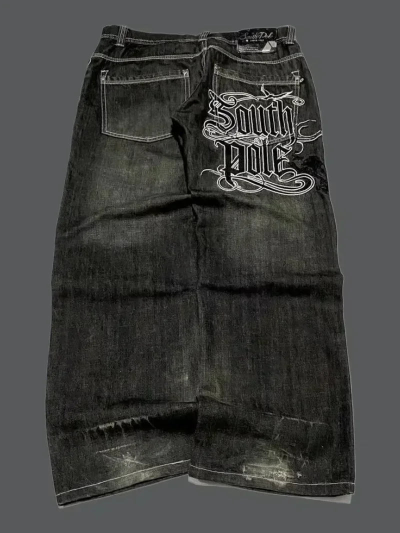 American Oversize Pattern Embroidered Baggy Jeans Y2K Gothic Harajuku Hip Hop Straight High Waist Wide Leg Pants