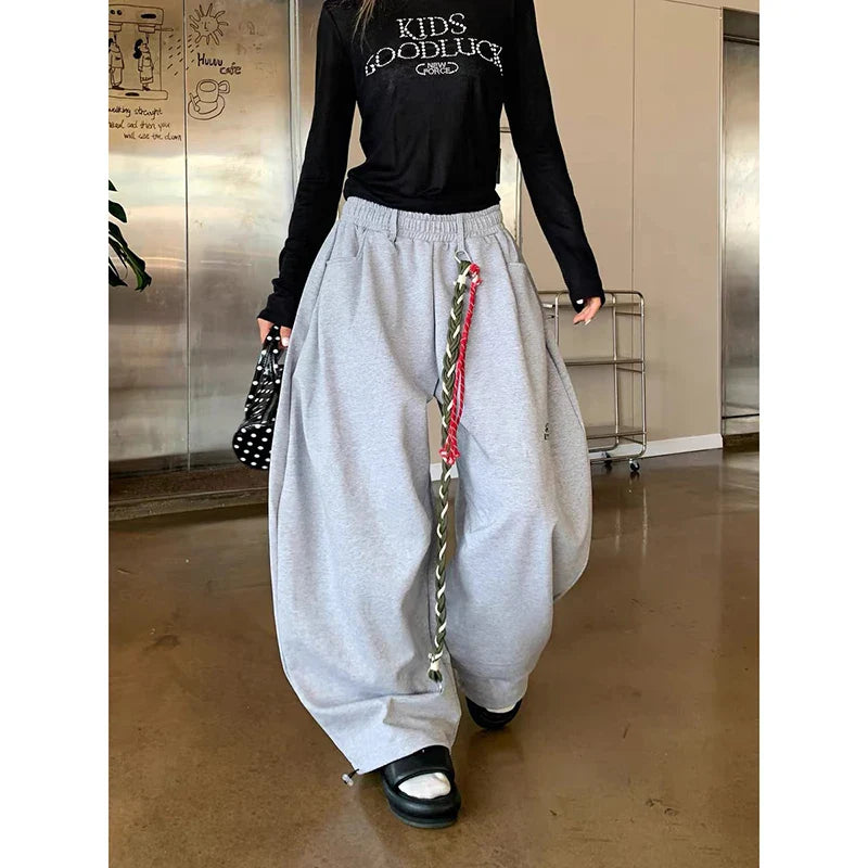 Gray Baggy Letter Print Sweatpants Oversize Dance Pants Harajuku 90s Style Vintage Y2k Hip Hop Wide Leg Trousers