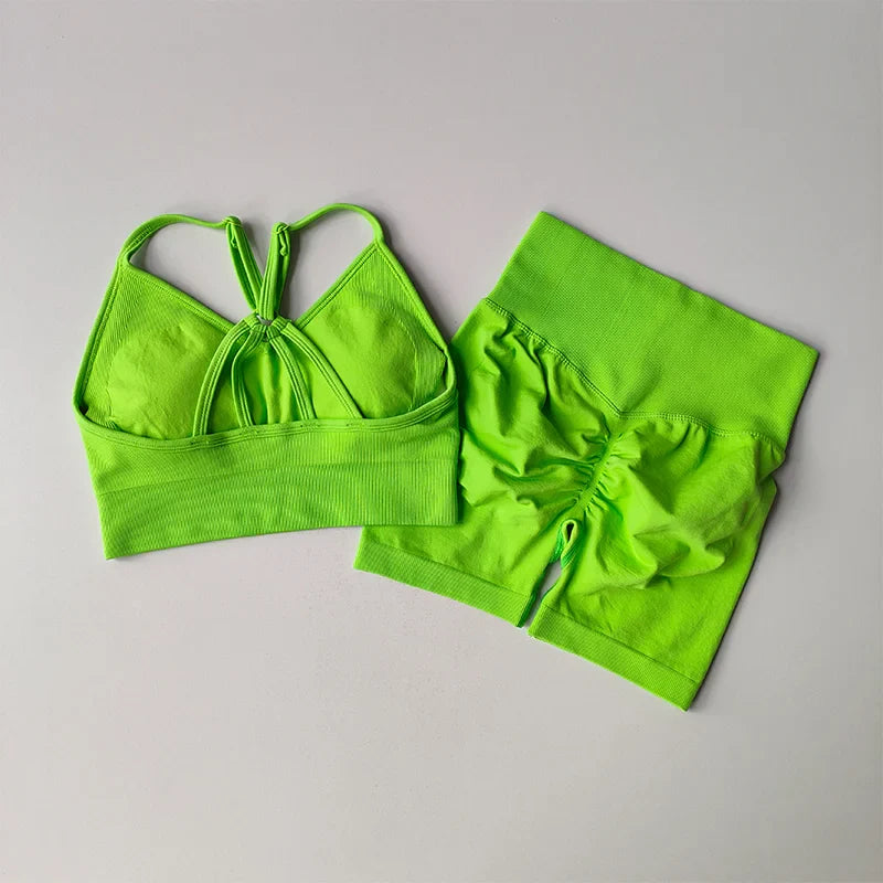 2 Pcs Yoga Sets High Waist Workout Outfits Gym Wear Gym Clothing Sports Suits Fitness Tracksuit Sportswear Shorts Suit