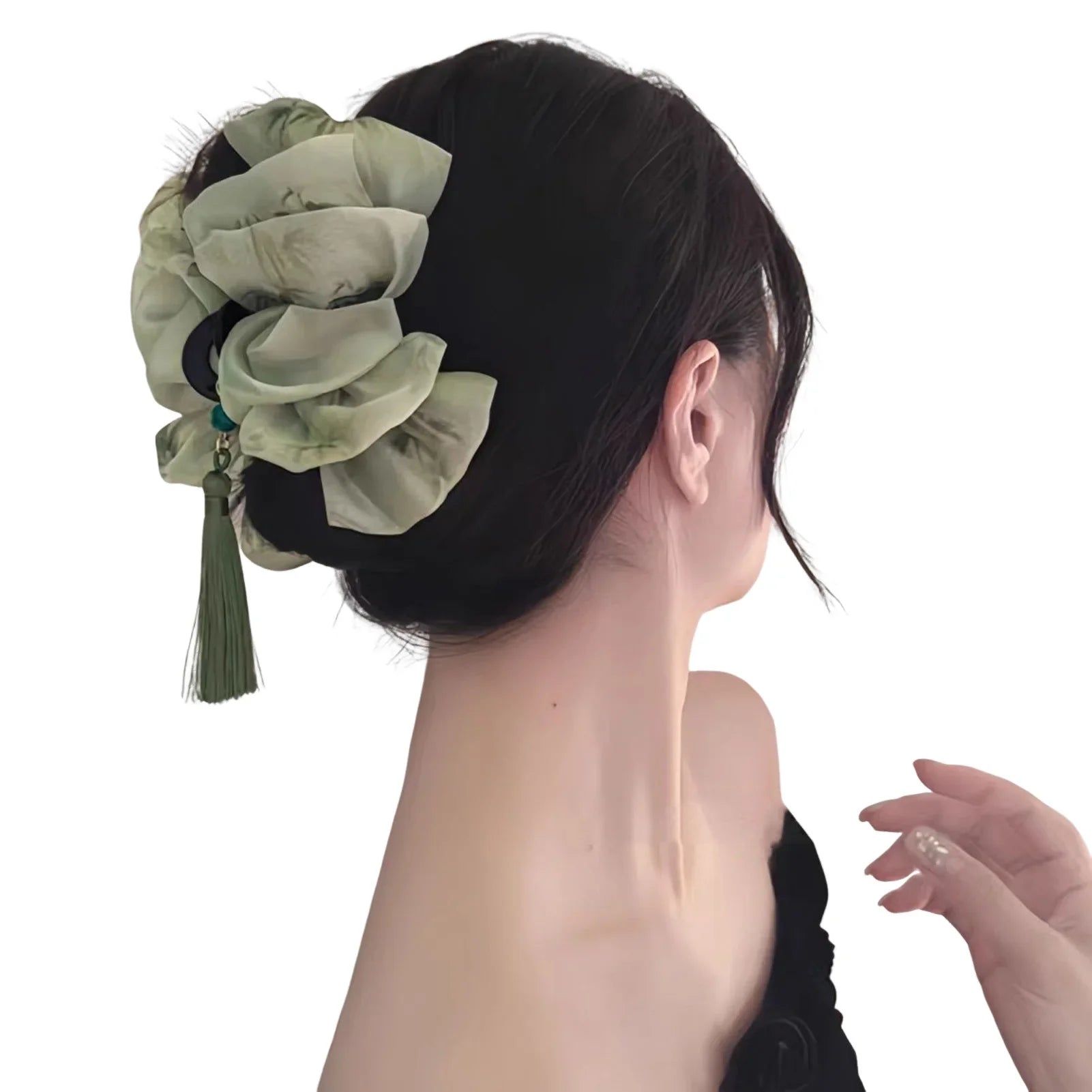 Vintage Chinese Style Tassel Hair Claw Ink Wash Gauze Shark Gripper