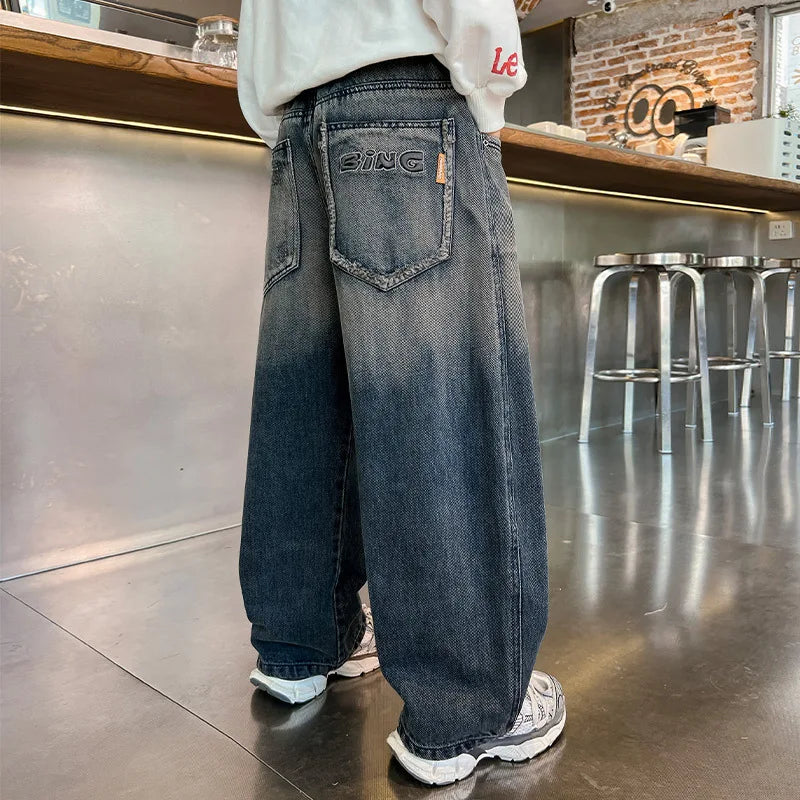 Teenagers Boys Jeans Children Wide Leg Denim Pants