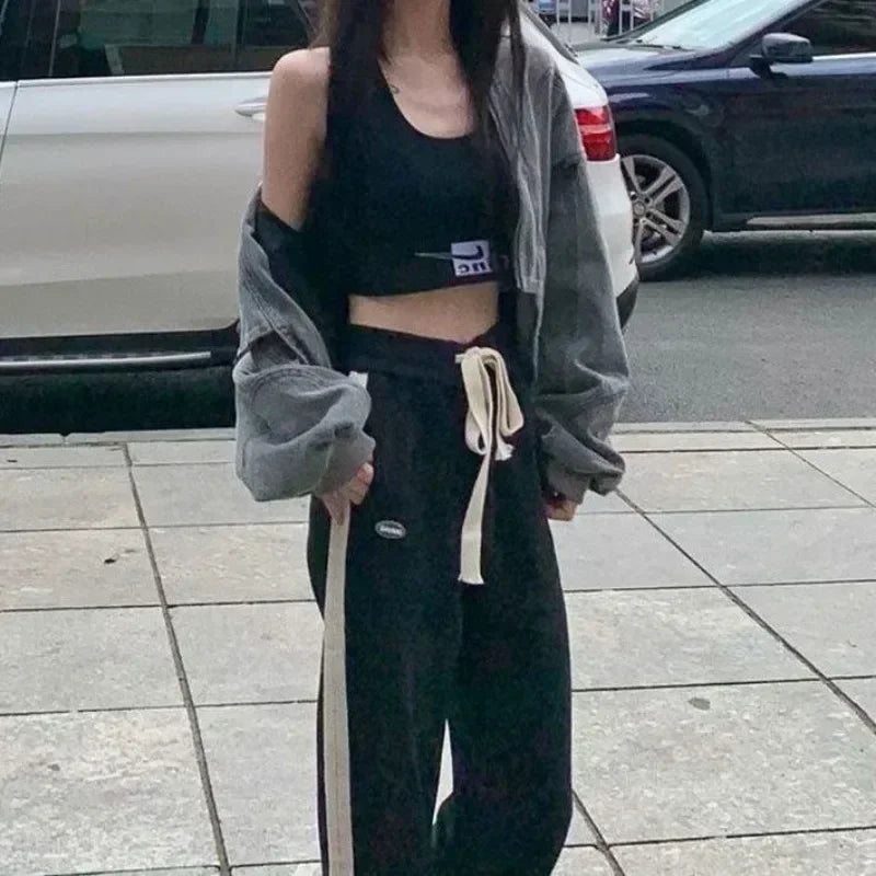 Grey Denim Jackets Y2k Cross Crop Oversize Zip Jackets Coat Hippie Streetwear 90s Harajuku Clothing