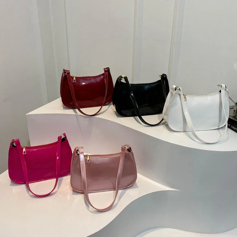 Vintage Patent Leather Shoulder Bag Handbags Casual Designer Hobos Underarm Bag