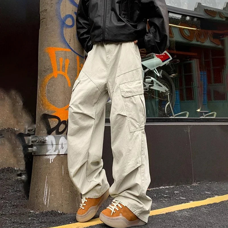 Big Pocket Cargo Pants Loose Straight Wide Leg Trousers Baggy Outdoor Workwear Pants Man Hip Hop Sweatpants