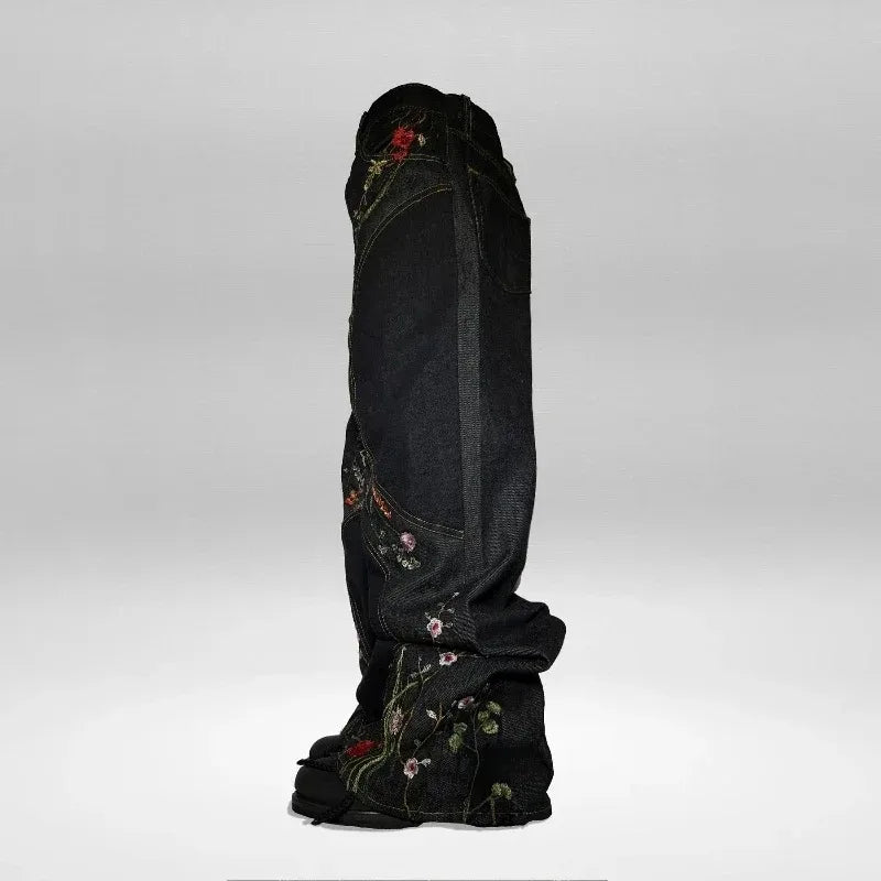 Y2K Baggy Jeans splicing Floral Seams embroidered jeans Gothic Hip Hop Harajuku Casual wide leg Jeans