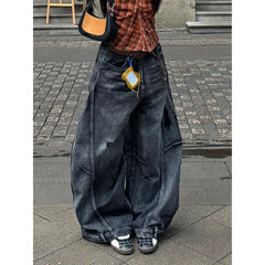 Black Jeans Vintage High Waisted Cargo Jeans Straight Casual Loose Big Size Wide Leg Denim Baggy Pants Y2K