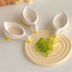2pcs ceramic duck seasoning dish, salad dipping dish, cream mini bowl, cute design afternoon tea cutlery