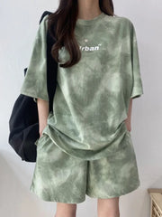 T-Shirt Shorts Suit Set Casual Tie Dye Loose tshirt