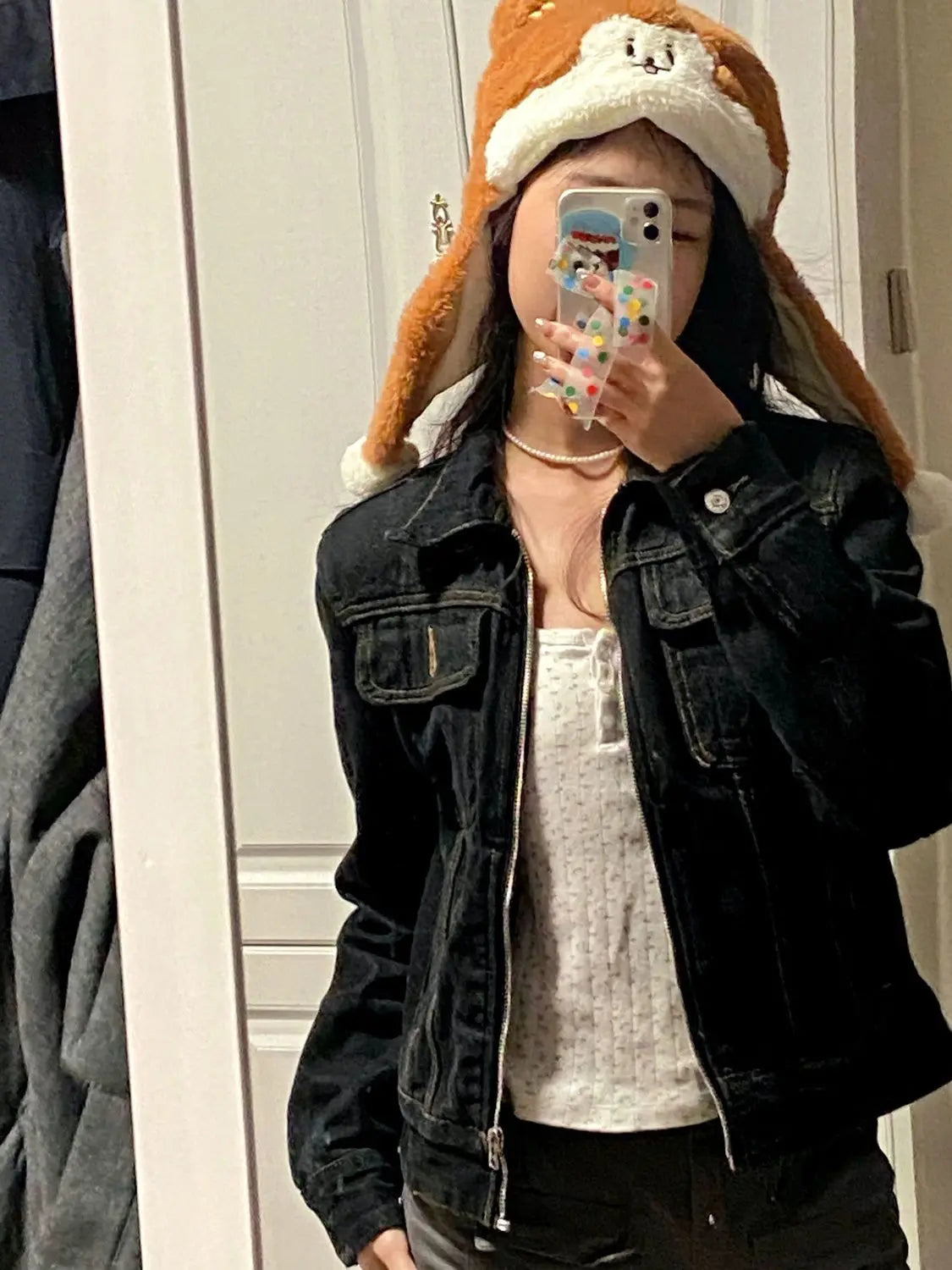 solid color zipper denim jacket