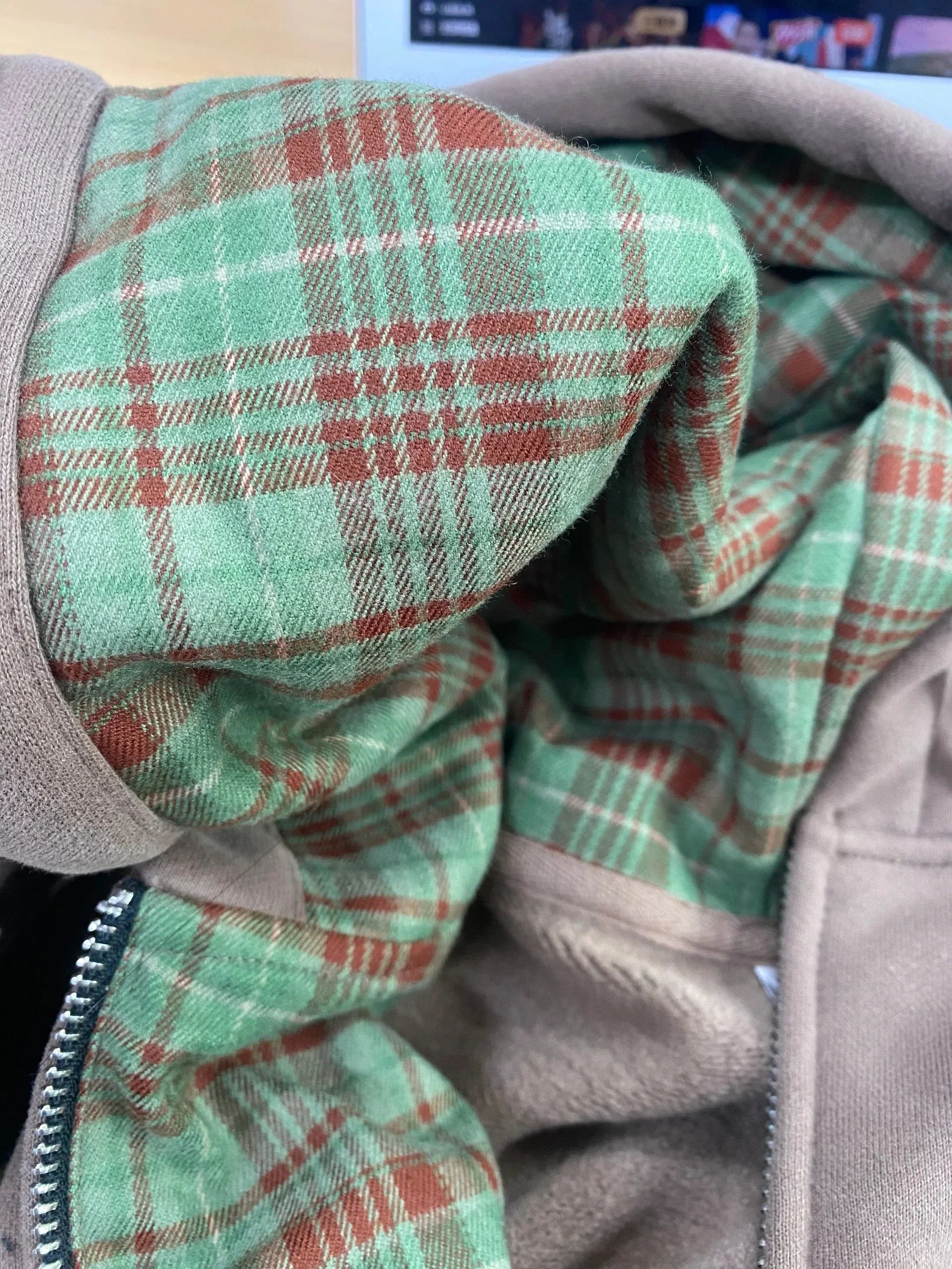 American Retro Brown Checkered Hooded Sweatshirt Casual Cardigan Jacket Trendy Long Sleeved Loose Outwear