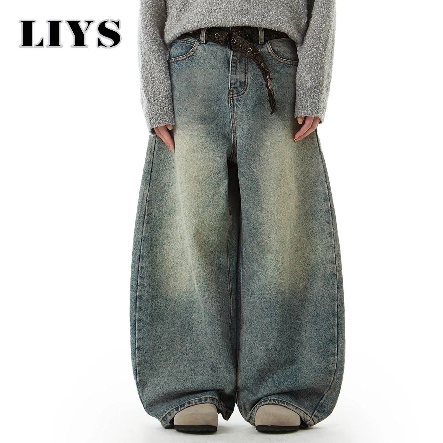 Wear Blue Wide-Leg Denim Pants Baggy Jeans Vintage Three-Dimensional Cut Curved Knife Jeans Loose Fit Trend