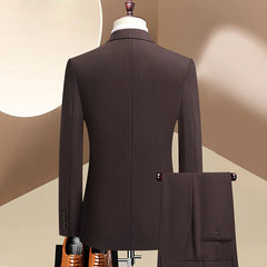 Wedding suit 3 Piece Striped wine red groom suit High-end business suit set Double-breasted dress