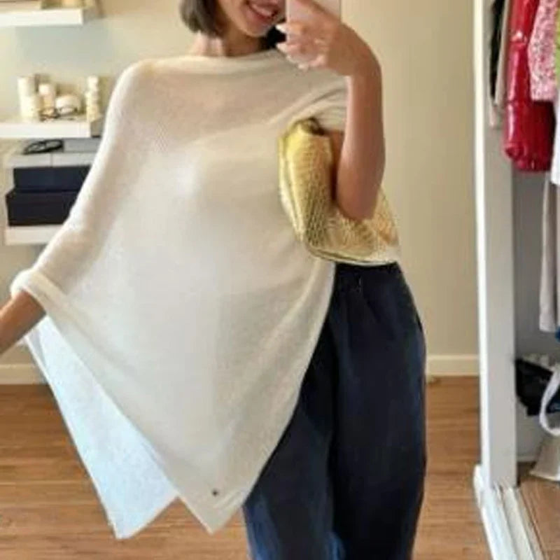 Irregular Knitted Cover-ups Crop Tops Y2k Vintage Smocked T-shirt Boho Beach Vacation Going Out Pullovers Tees