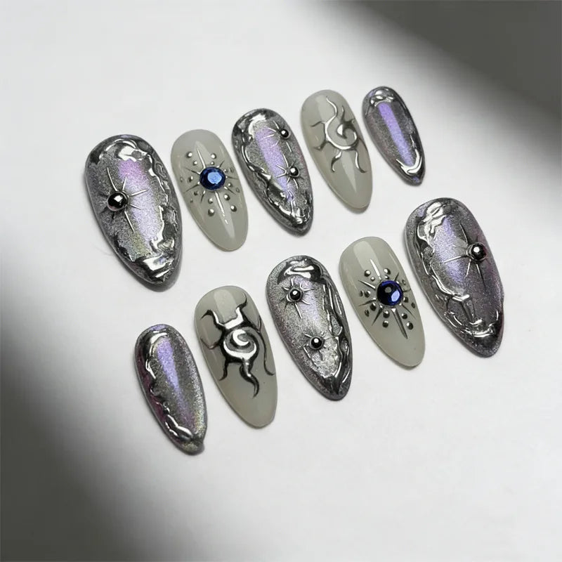 24pcs Golden Lines Patterns False Nails Dark Purple Blush French Fake Nails