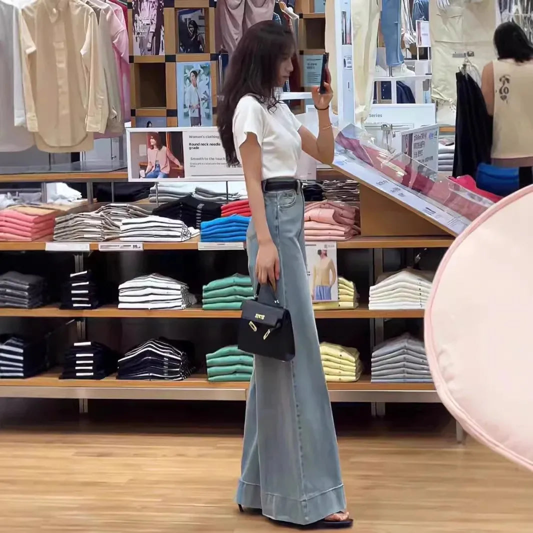 High Waist Wide Leg Denim Jeans Washed Versatile Loose Slimming Draping Long Pants Korean Style