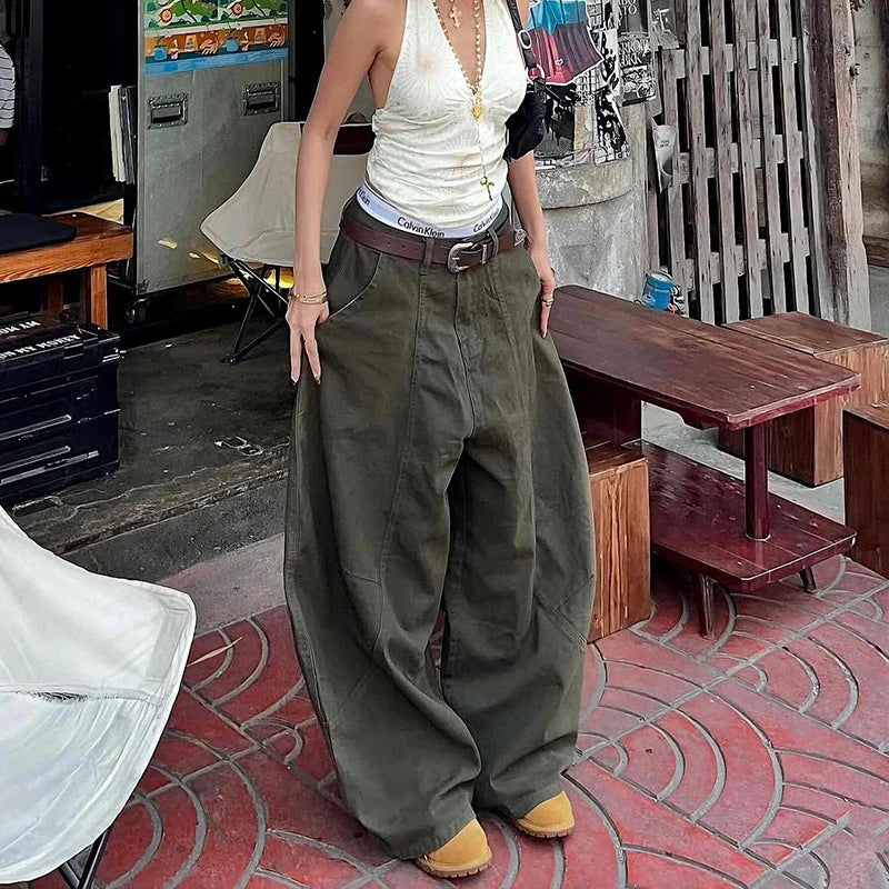GreenY2k Baggy Jeans Harajuku 90s Vintage Bent Knife Denim Trousers Japanese Jeans Oversize Clothes